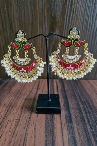 Pink Meenakari Chandbali Earrings