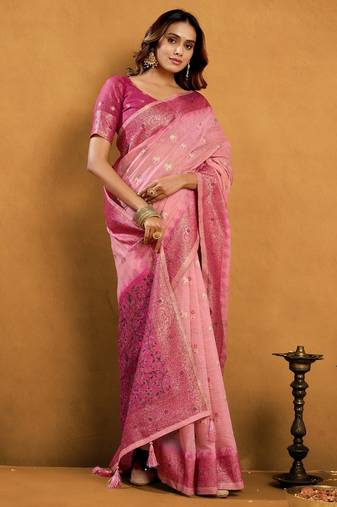 elegant premium spun cotton saree with rich pallu & zari jhallar