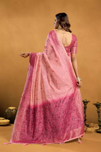 elegant premium spun cotton saree with rich pallu & zari jhallar