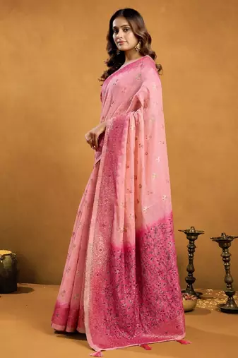 elegant premium spun cotton saree with rich pallu & zari jhallar