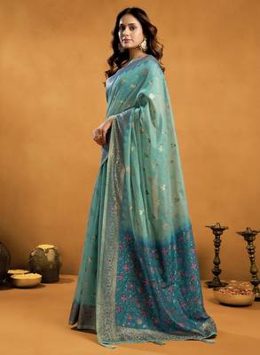 elegant premium spun cotton saree with rich pallu & zari jhallar 3