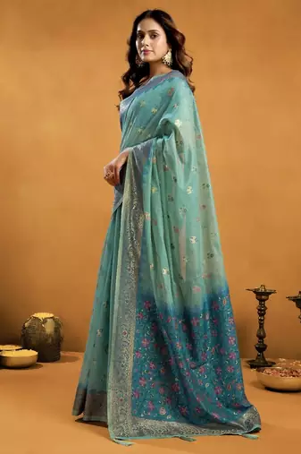 elegant premium spun cotton saree with rich pallu & zari jhallar