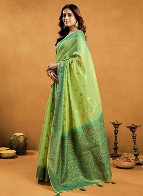 elegant premium spun cotton saree with rich pallu & zari jhallar 3