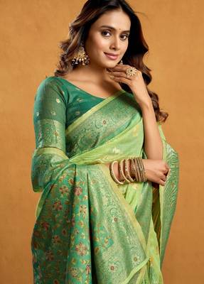 elegant premium spun cotton saree with rich pallu & zari jhallar 5