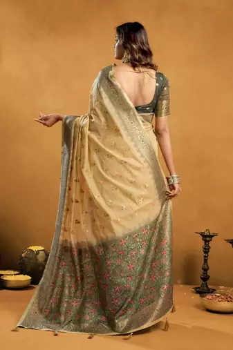 elegant premium spun cotton saree with rich pallu & zari jhallar