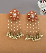 Orange color kundan earrings