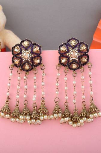 Purple color kundan earrings