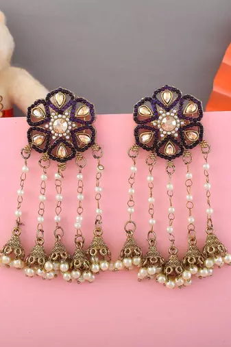 Purple color kundan earrings