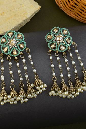 Light green color kundan earrings