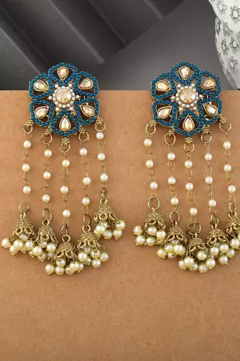 Rama green color kundan earrings