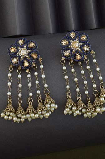 Blue color kundan earrings