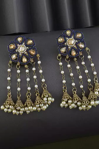 Blue color kundan earrings