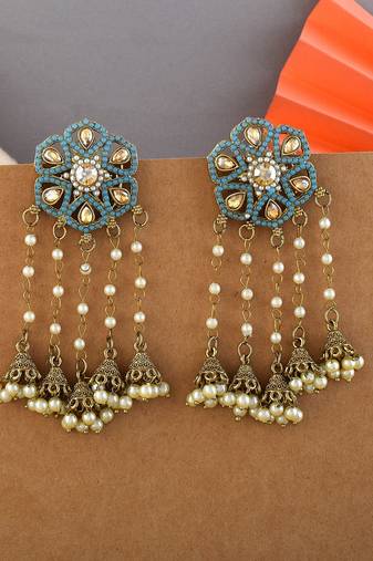 Firozi color kundan earrings