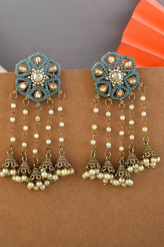 Firozi color kundan earrings