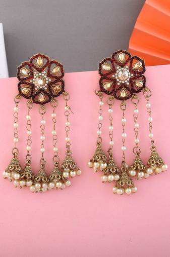 Maroon color kundan earrings