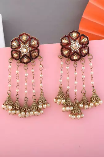Maroon color kundan earrings