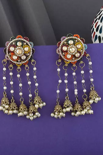 Multi color kundan earrings