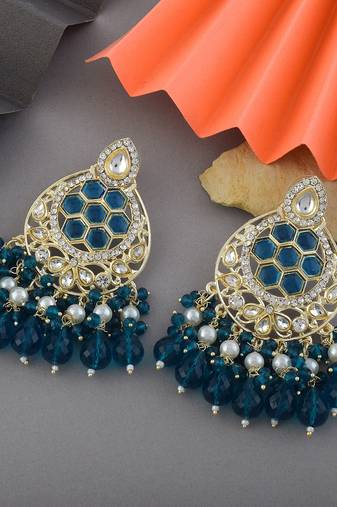 Rama green color kundan earrings