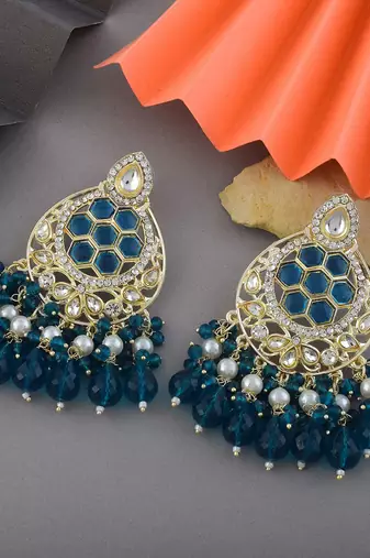 Rama green color kundan earrings