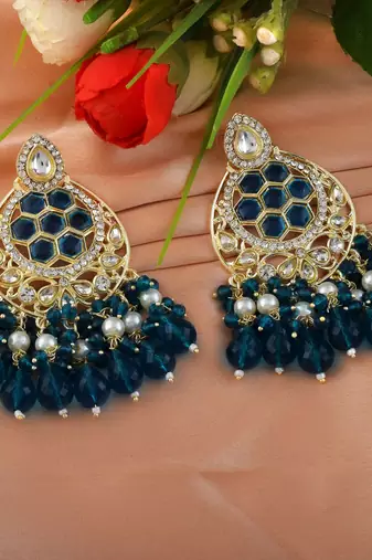 Rama green color kundan earrings
