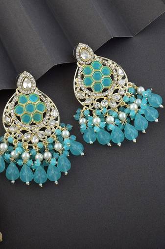 Firozi color kundan earrings