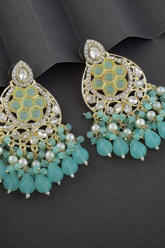 Light green color kundan earrings