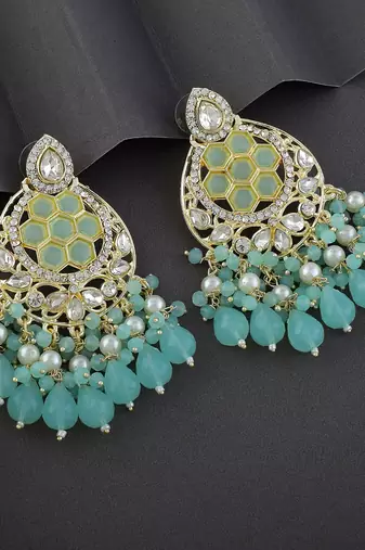 Light green color kundan earrings