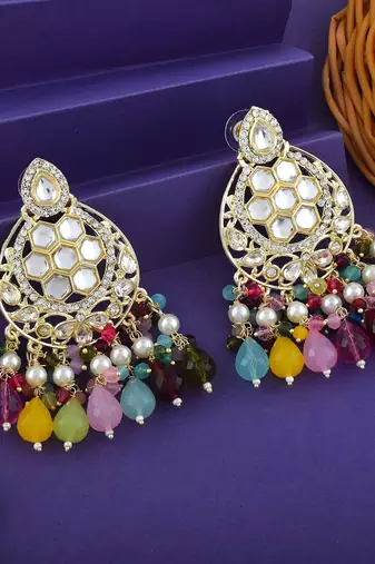 Multi color kundan earrings