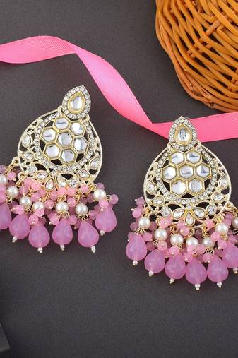 Pink color kundan earrings