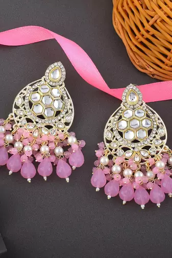 Pink color kundan earrings