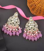 Pink color kundan earrings