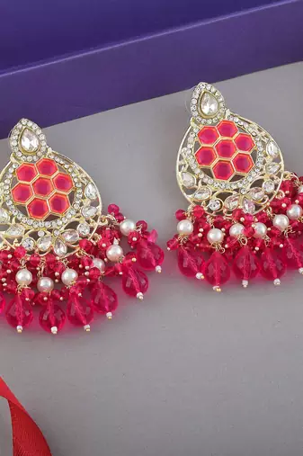 Rani color kundan earrings