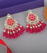 Rani color kundan earrings