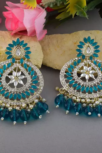 Rama green color kundan earrings