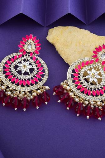 Rani color kundan earrings