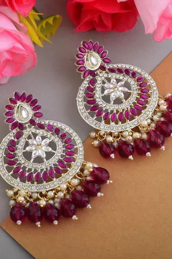 Purple color kundan earrings