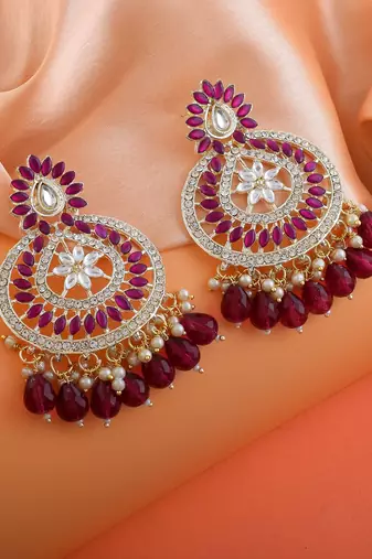 Purple color kundan earrings