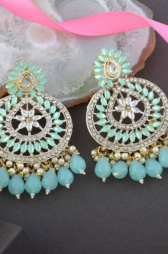 Light green color kundan earrings
