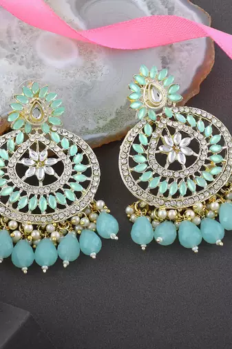 Light green color kundan earrings