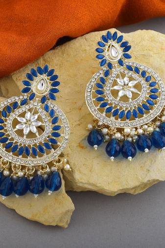 Blue color kundan earrings
