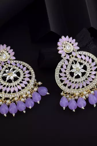 Light purple color kundan earrings