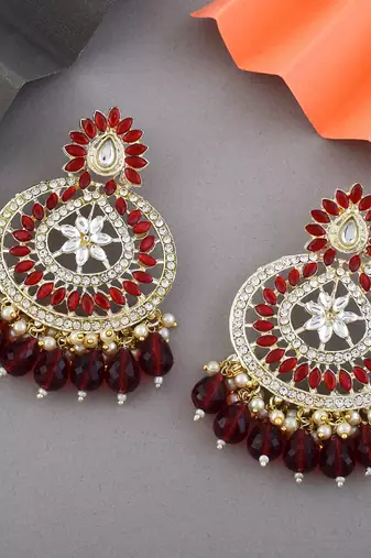 Maroon color kundan earrings