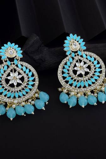 Firozi color kundan earrings
