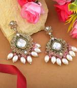 Pink color kundan earrings