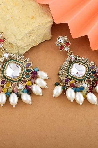 Multi color kundan earrings