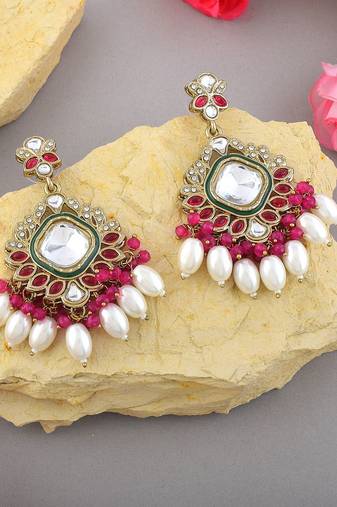 Rani color kundan earrings