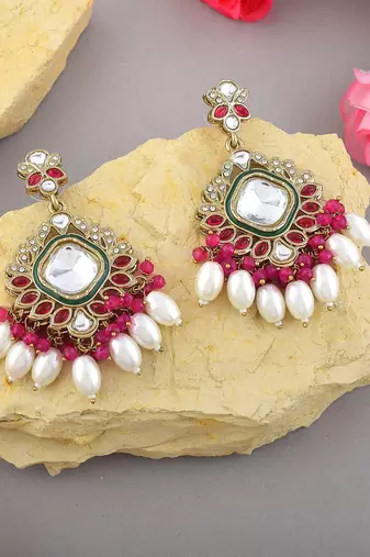 Rani color kundan earrings