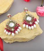 Rani color kundan earrings
