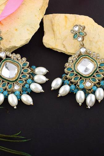 Firozi color kundan earrings