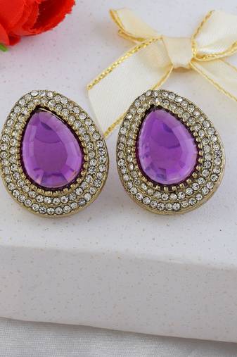 Purple color stud kundan earrings